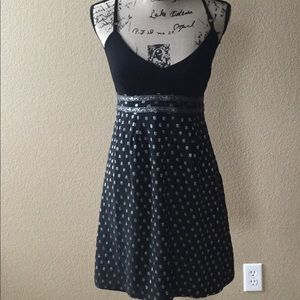 Guess black empire waist dress with silver flowers